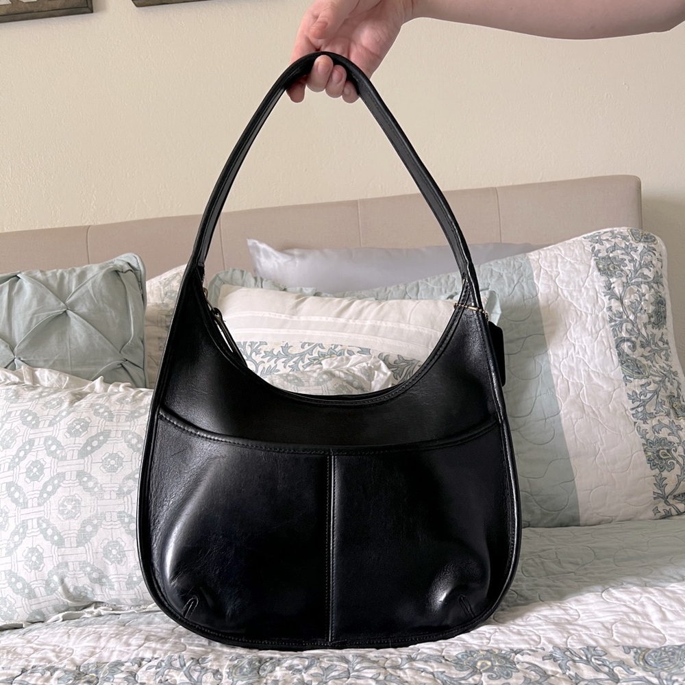 Vintage 90s Coach Ergo Black Leather Hobo Handbag 9033 With Included Insert